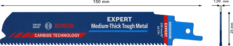 EXPERT ‘Medium-Thick Tough Metal’ S 955 HHM Reciprocating Saw Blade 1-pc Bosch EXPERT S 955 HHM reciprocating saw blade for medium-thick tough metal.