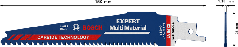 EXPERT ‘Multi Material’ 956 XHM Reciprocating Saw Blade 1-pc Bosch EXPERT Multi Material 956 XHM reciprocating saw blade.
