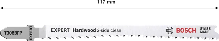 EXPERT Hardwood 2-side clean T308BFP Bosch T308BFP jigsaw blade for clean hardwood cutting.