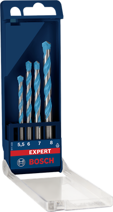 EXPERT MultiConstruction CYL-9 Drill Bit Set 5.5/6/7/8 mm 4-pc Bosch MultiConstruction drill bit set 5.5–8 mm.