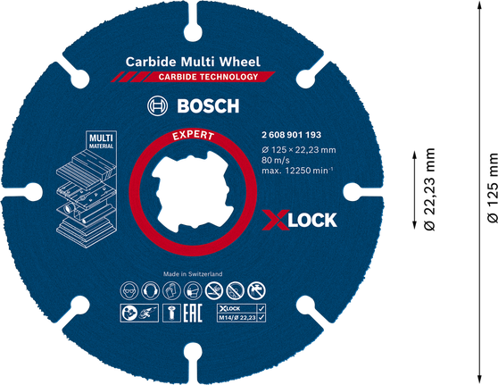 EXPERT Multi Material Carbide Cutting Disc, 125 x 22.23 mm, X-Lock Bosch EXPERT Multi Material Carbide Cutting Disc, X-Lock.