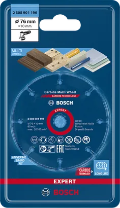Bosch EXPERT Multi Material carbide cutting disc 76×10 mm.