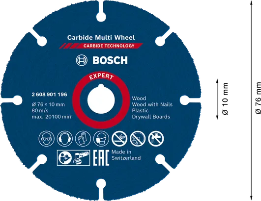 Bosch EXPERT Multi Material Carbide Cutting Disc 76 x 10 mm.