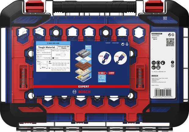 EXPERT Multi Material Hole Saw Set 20/22/25/32/35/40/44/51/60/68/76 mm 14-pc Bosch EXPERT Multi Material Hole Saw Set 14-piece.