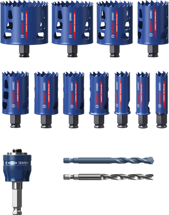 EXPERT Multi Material Hole Saw Set 20/22/25/32/35/40/44/51/60/68/76 mm 14-pc Bosch EXPERT Multi Material Hole Saw Set 14-piece.