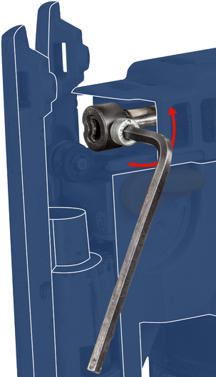 Allen key tightening a fastener inside a metal housing.
