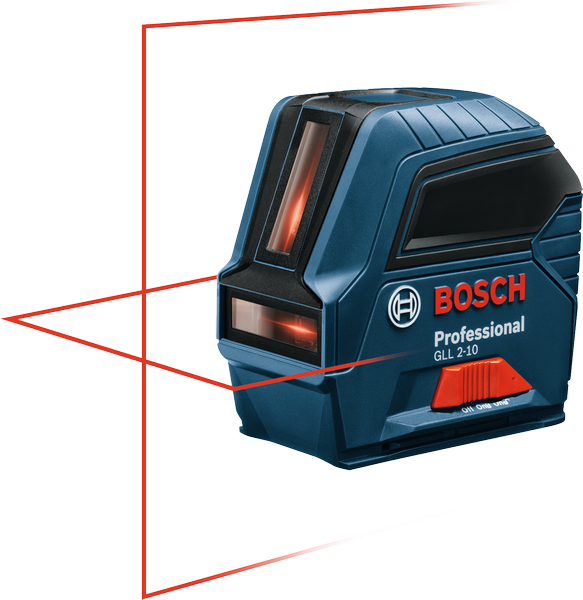 Bosch GLL 2-10 laser leveling tool projects cross lines.
