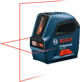 Bosch GLL 2-10 laser leveling tool projects cross lines.