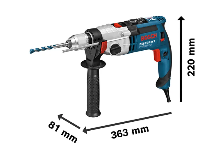 Bosch GSB 21-2 RCT impact drill with side handle.