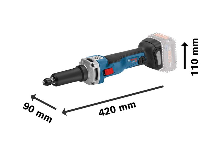 Bosch GGS 18V-23 LC cordless straight grinder dimensions.