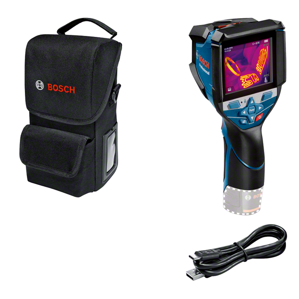 Bosch GTC 600 C thermal camera with case and USB cable.