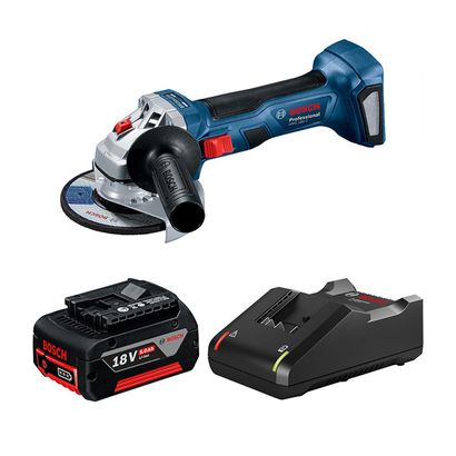 Bosch brushless 18V angle grinder kit with battery and charger.