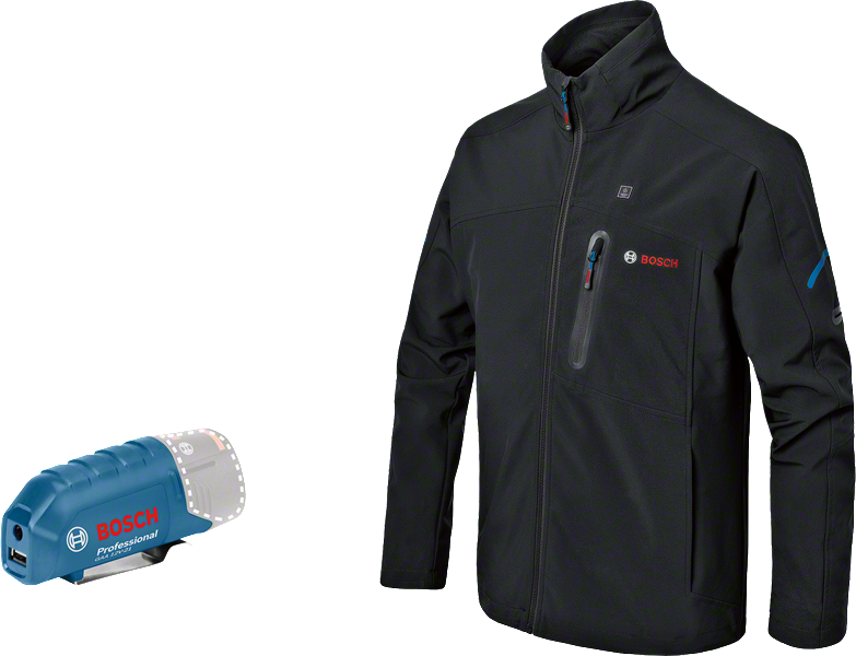 Bosch heated jacket with USB battery adapter.