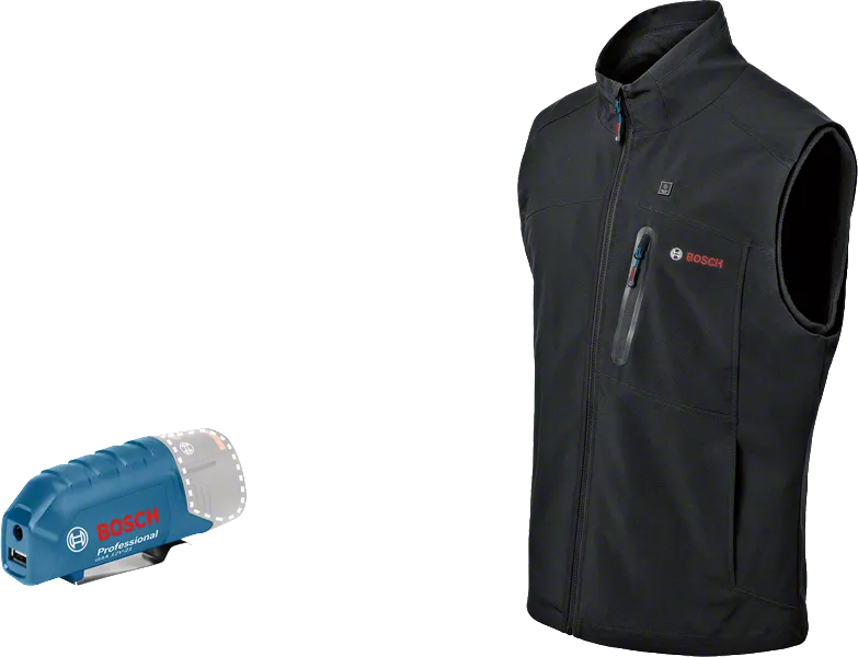 Bosch GHV 12+18V XA heated vest and USB adapter.