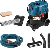 Bosch GAS 35 M AFC wet and dry vacuum cleaner with accessories.