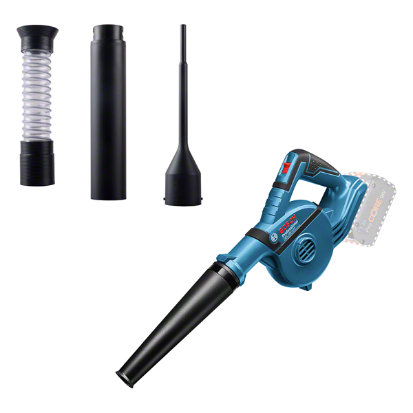Bosch GBL 18V-120 cordless blower with nozzle set.