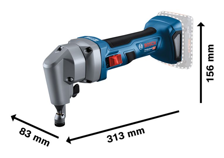 Bosch GNA 18V-16 E cordless nibbler for cutting steel.