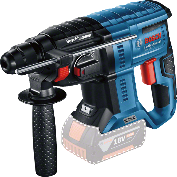 Bosch cordless rotary hammer GBH 18V-21 with side handle.
