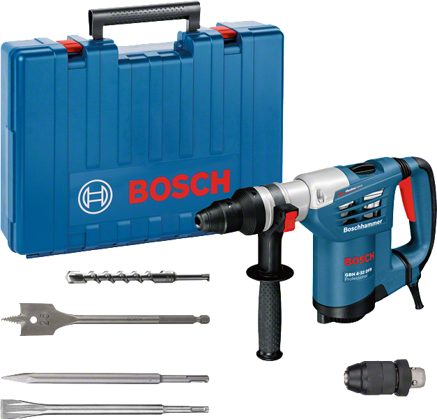 Bosch GBH 4-32 DFR rotary hammer drill set with case.