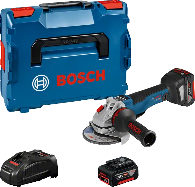 Bosch GWS 18V-10 SC cordless angle grinder set.
