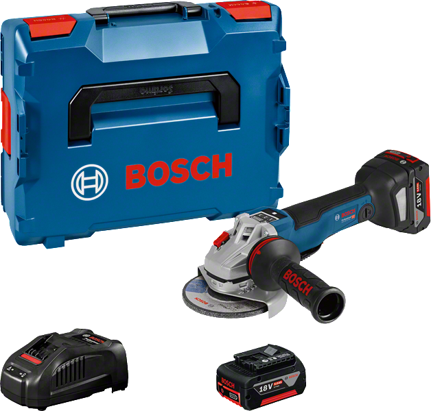 Bosch GWS 18V-10 SC cordless angle grinder set.
