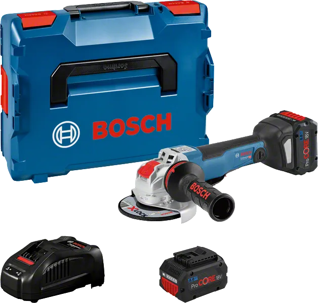 Bosch GWX 18V-10 angle grinder kit with battery and case.
