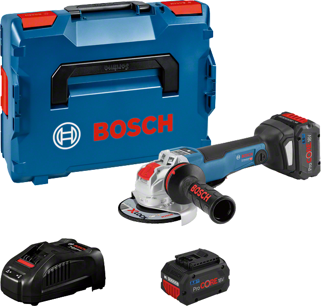 Bosch GWX 18V-10 angle grinder with case and batteries.