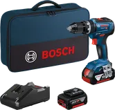 Bosch GSB 18V-55 cordless drill set with battery, charger and case.