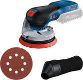 Bosch GEX 18V-125 cordless random orbit sander set.