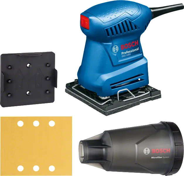 Bosch GSS 1400 orbital sander with microfilter system.