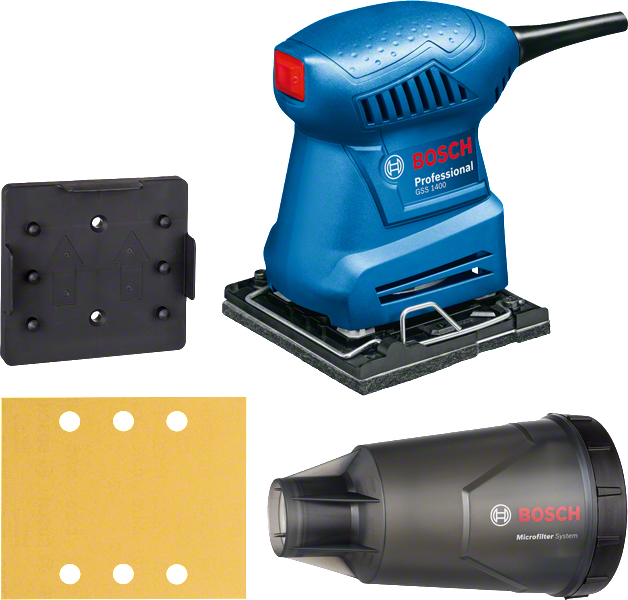 Bosch GSS 1400 orbital sander with microfilter system.