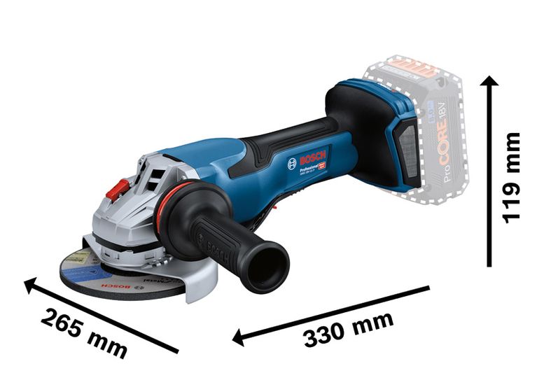 Bosch GWS 18V-15 P cordless angle grinder with 125 mm disc.