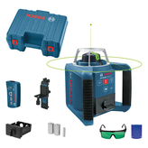 Bosch GRL 300 HVG laser leveling tool with accessories.