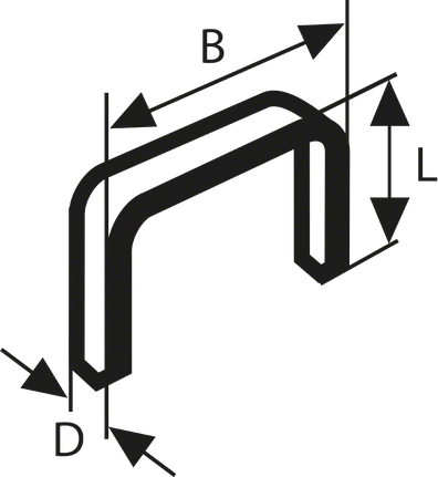 Type 53 fine wire staple, stainless Bosch PTA 6300 U-shaped staple, labeled dimensions.