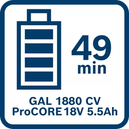 ProCORE18V 5.5Ah battery fully charged after 49 minutes with GAL1880 CV