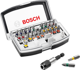 Bosch 32-piece screwdriver bit set with quick change holder.
