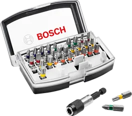 Bosch 32-piece screwdriver bit set with quick change holder.