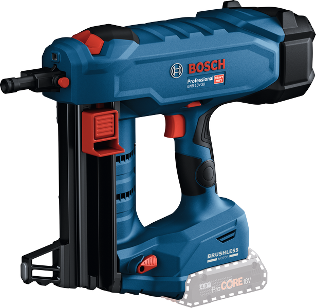 Bosch GNB 18V-38 cordless nailer with ProCORE battery.