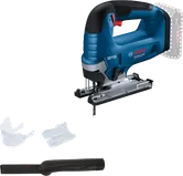 Bosch GST 18V-125 B cordless jigsaw with accessories.