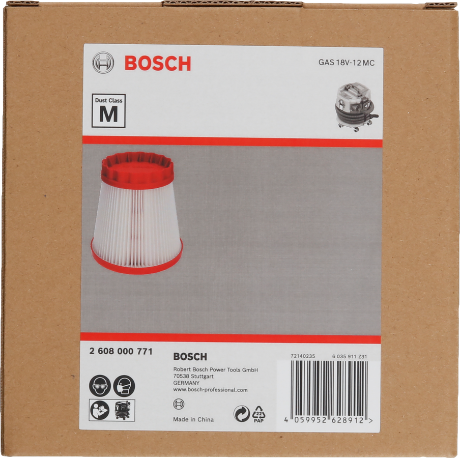 Bosch M Class filter 158x158x160mm for GAS 18V-12 MC.