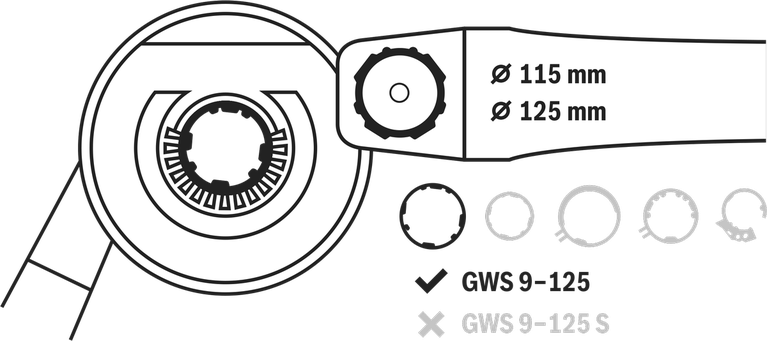 Cutting guide with dust extraction outlet with brush ring Bosch combination guard suction hood with dust outlet, 115 or 125 mm.