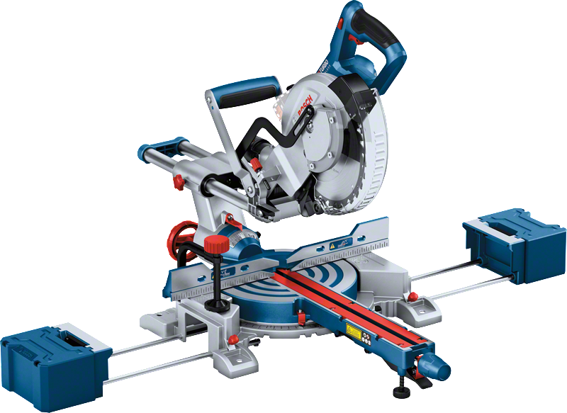 Bosch GCM 18V-216 D cordless mitre saw with extensions.