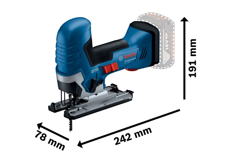 Bosch GST 185-LI Barrel Grip cordless jigsaw with brushless motor.