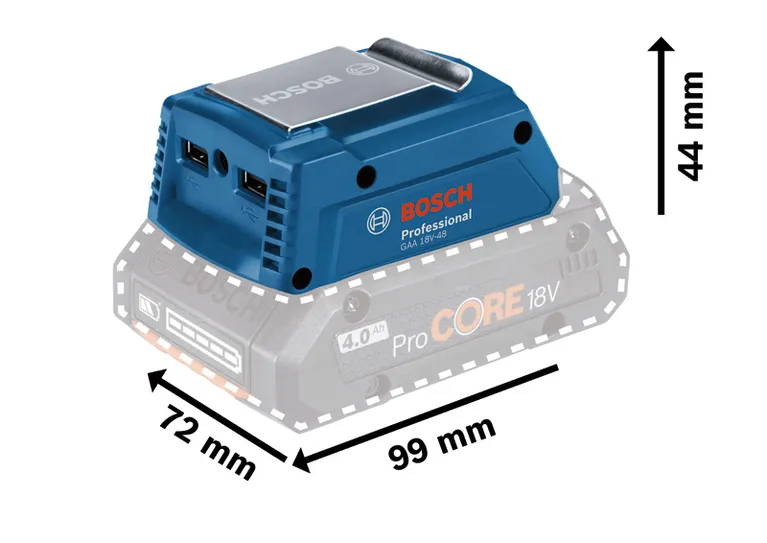 Bosch GAA 18V-48 USB adapter with 4.0Ah ProCORE battery.