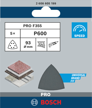 Bosch PRO F355 sanding sheet 93 mm P600 5 pcs.