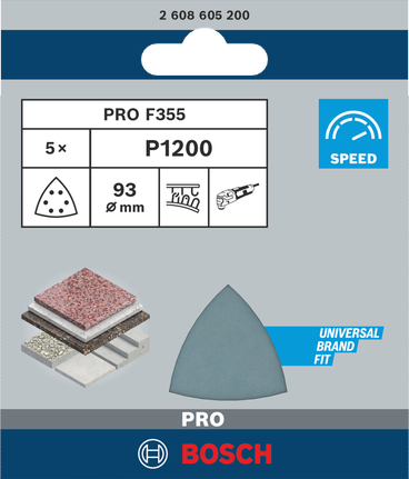 Bosch PRO F355 93 mm P1200 sanding sheets 5 pcs.
