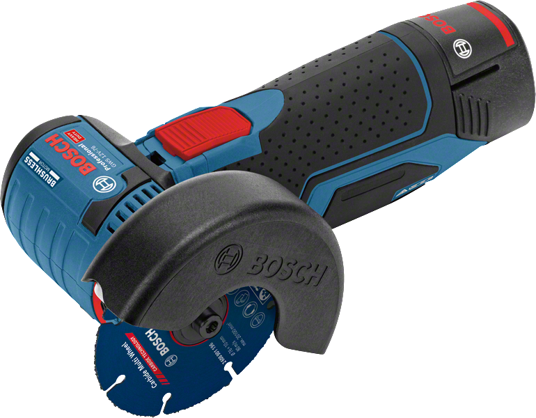 Bosch GWS 12V-76 angle grinder with carbide multi-wheel.