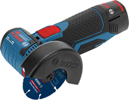 Bosch GWS 12V-76 angle grinder with carbide multi-wheel.