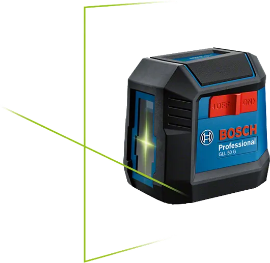 Bosch GLL 50 G laser leveling tool with green lines.