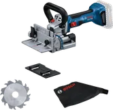 Bosch GFF 18V-22 cordless biscuit joiner kit.